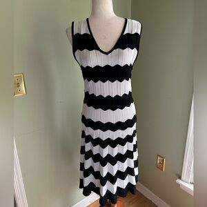 Christian Berg black/white stripe knit midi  dress. Sleeveless. Size 8. Great!